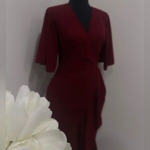 Short-sleeve high-low Elegant Burgundy dress!
